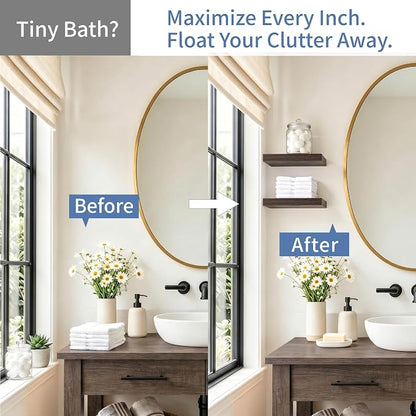 Smoke Gray Floating Shelves for Wall, Set of 4 Modern Wall Shelves Over Toilet for Bathroom, Bedroom, Kitchen & Living Room Decor Display, Minimal Storage & Wall Organizer, 12"x7"x1.5"