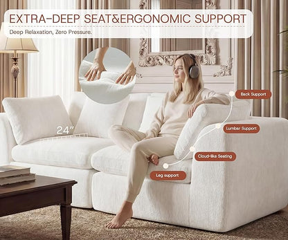 GRUSIGN 79'' Oversized Boneless Cloud Loveseat for Living Room, Modern Big Sectional Compressed 2 Seater Couch with 2 Throw Pillows, Comfy Chenille Deep Seat Foam Spineless 2 Person Couch, Beige