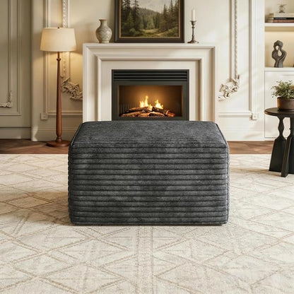 JINGLING 25.6 Inch Plush Corduroy Ottoman, Modular Sectional Foot Rest for Living Room, Upholstered Cloud Ottoman for Boneless Couch in a Box, Compressed Memory Foam, No Assembly Require, Dark Grey