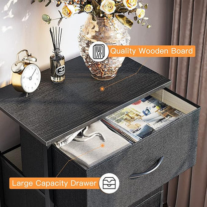 ODK Dresser for Bedroom with 4 Storage Drawers, Small Dresser Chest of Fabric Drawers with Sturdy Steel Frame for Small Space, Wood Top, Black