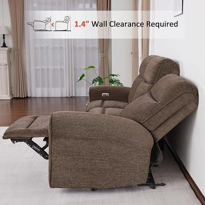 MCombo 87.8" Wall Hugger Power Reclining Sofa, 3-Seat Triple Recliner Couch with USB Ports, Rolled Arm Space Saving Recliner Sofa for Living Rooms Apartments RV, Fabric PR635M5 (Dark Brown)