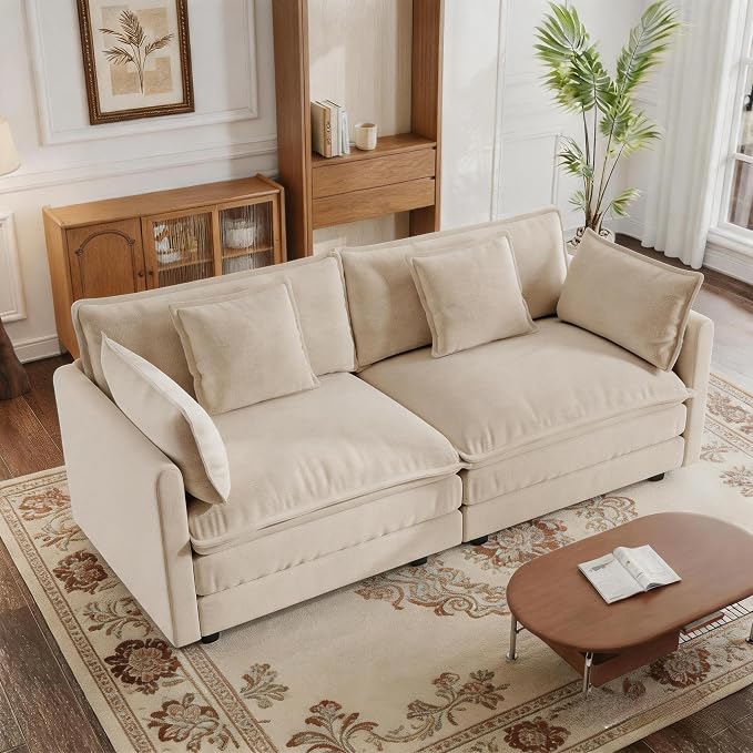 GNIXUU 76" Modular Sectional Sofa, Camel Loveseat Sofa Cloud 2 Seater Couch, Comfy Chenille Love Seats 25" Deep Seat with 2 Pillows for Small Spaces Apartment Studio Office Bedroom Living Room