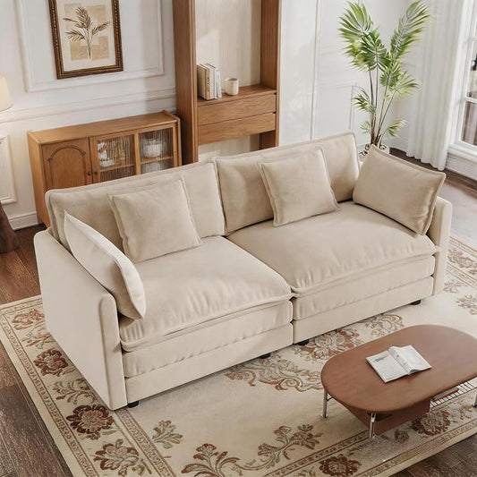 GNIXUU 76" Modular Sectional Sofa, Camel Loveseat Sofa Cloud 2 Seater Couch, Comfy Chenille Love Seats 25" Deep Seat with 2 Pillows for Small Spaces Apartment Studio Office Bedroom Living Room
