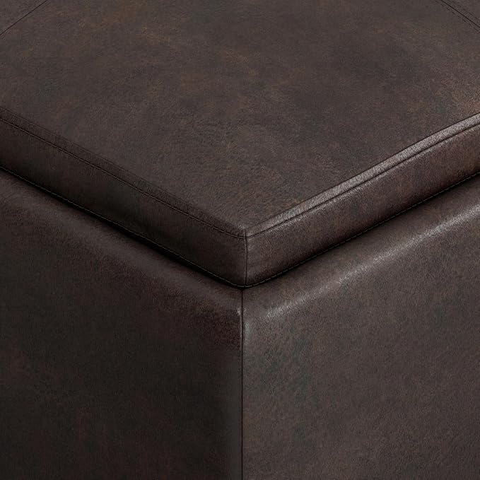 SIMPLIHOME Avalon Wide Contemporary Square Coffee Table Storage Ottoman, Distressed Brown, Table Ottoman
