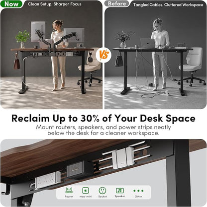 FEZIBO Electric Standing Desk with L-Shaped Crossbar & Cable Management System, 48 x 24 Inches Sit Stand up Desk, Adjustable Height Standing Desk for Home Office, Black Walnut