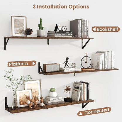 Axeman 40 Inch Floating Shelves | 8 Inch Deep Brown Wall Shelves Set of 2 | 39.4" W x 8" D Rustic Brown Wood Shelves for Bathroom Kitchen Living Room