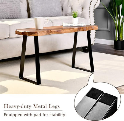 WELLAND Wood Entryway Bench with Metal Legs, Mid-Century Modern Bench for Living Room, Indoor, Porch, Farmhouse