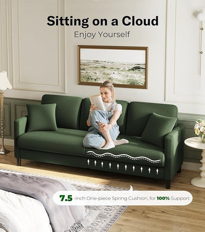 Welzona 83" Couches for Living Room, Teddy Sofa Couch with Storage Ottoman, L Shaped Couch with Movable Ottoman, Tool-Free Modular Sectional Sofa, All-Wood Sofas for Living Room 2 Pillows, Green