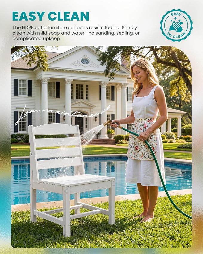 SERWALL Armless Outdoor Dining Chair Set of 2, All Weather Resistant,White