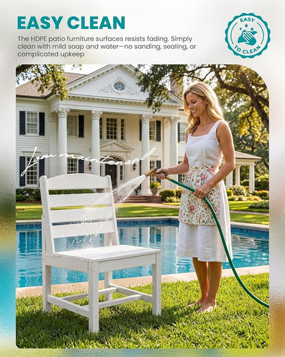 SERWALL Armless Outdoor Dining Chair Set of 2, All Weather Resistant,White
