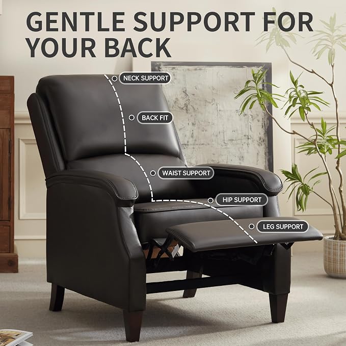 VKNOW Recliner Chair, Faux Leather Recliner with Armrest, Home Theater Seating with Adjustable Back and Lumbar Support, Single Sofa for Adults, Lounge Chair for Living Room, Bedroom(Chestnut Brown)