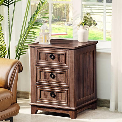 Joaxswe 18" Farmhouse Night Stand with 3 Drawers, Wood End Table Dresser for Bedroom, Retro Nightstand, Bed Side Table with Metal Handle, Bedside Cabinet for Bedroom Living Room, Closet