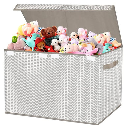 Toy Box Chest Organizer Bins for Boys Girls Kids, Large Collapsible Fabric Storage Container with Flip-Top Lid & Handles for Clothes,Blanket,Nursery,Playroom,Bedroom,Tree Branch Pattern (Gray)