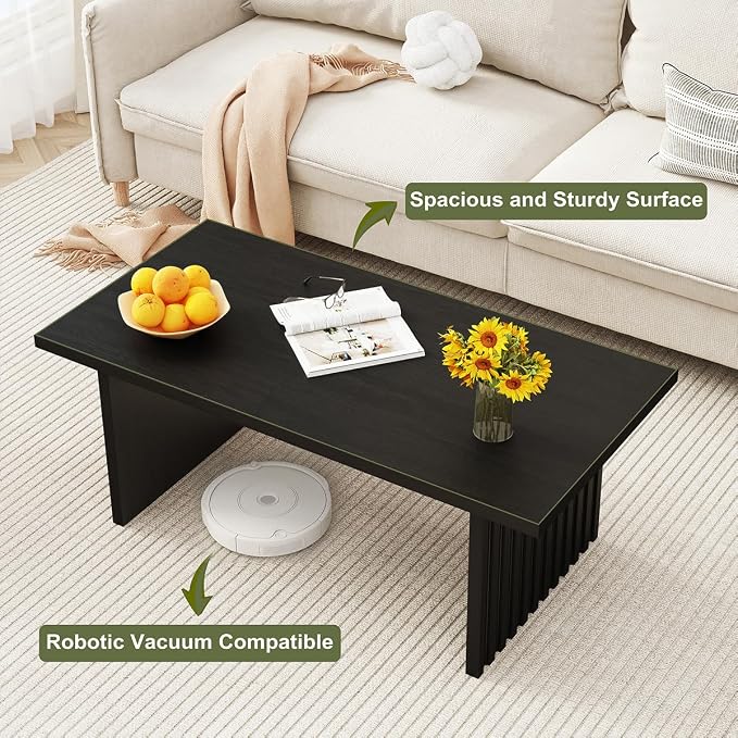 BON AUGURE Black Coffee Table, 43 Inch Modern Coffee Tables for Living Room, Wooden Center Table, Living Room Tables for Home, Office (Black Oak)