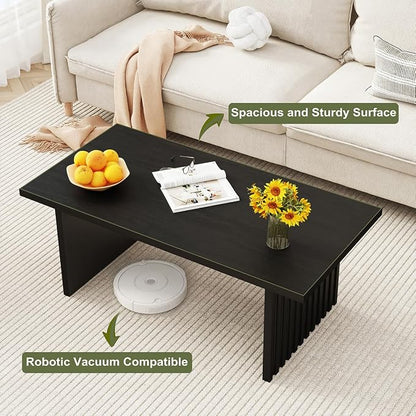 BON AUGURE Black Coffee Table, 43 Inch Modern Coffee Tables for Living Room, Wooden Center Table, Living Room Tables for Home, Office (Black Oak)