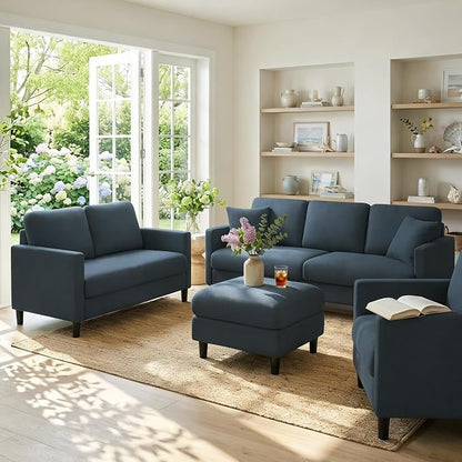 Welzona 83" Couches for Living Room, Teddy Sofa Couch, Comfy Sofas for Living Room, Tool-Free Setup Loveseat Sofa, All-Wood Love Seat Couches, Small Couch 2 Pillows Included, Slate Blue
