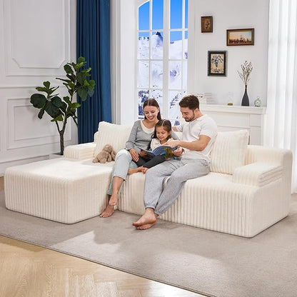 Hobestluk Boneless Couch Modular Sectional Sofa L-Shape Cloud Couch Lounge | 96" Left Facing Chaise White,Memory Foam,Removable Cover,Non-slip Bottom,No Assemble Required,Furniture for Small Home