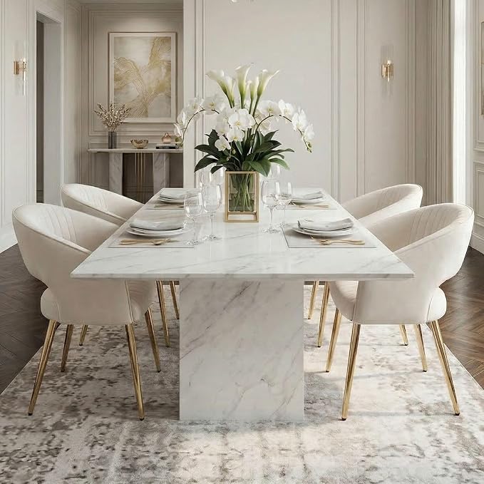 Hyfirm Leather Dining Chairs Set of 2, Modern Cream Gold Kitchen Chairs with Hollow Back, Upholstered Accent Side Chairs for Living Room/Reception/Restaurant