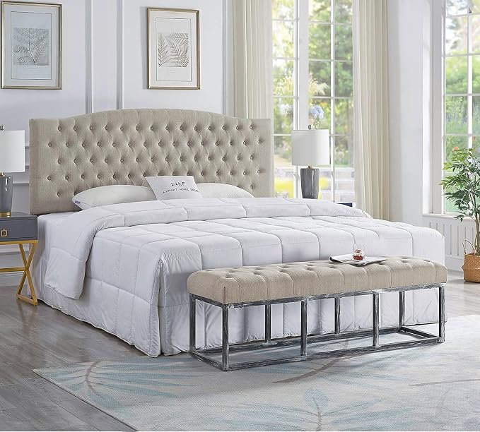 24KF Upholstered Tufted Button Linen King Headboard,Comfortable Fashional California King Headboard,Linen