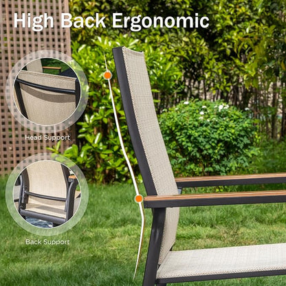 PHI VILLA 9PCS Outdoor Table and Chairs Set, Outdoor Furniture, Stackable Aluminum Dining Chairs and Extended Metal Table, Breathable and Quick-Dry Fabric, Waterproof, Ideal for Garden, Patio, Beige