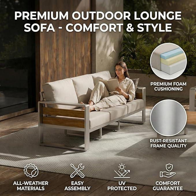ZANDOR Aluminum Outdoor Patio Furniture-2 Pcs Armchair,Sliver | Rustproof,High weight capacity,Water-repellent,Washable Cover,All-Weather Resistant,Easy clean,for Poolside Backyard Deck