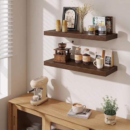 Fun Memories Floating Shelves for Wall, 30 Inch Long Floating Shelves Set of 2, 30 x 10 Wooden Shelves for Wall, Large Storage Shelves, Hanging Shelves for Bathroom Kitchen Bedroom, Walnut
