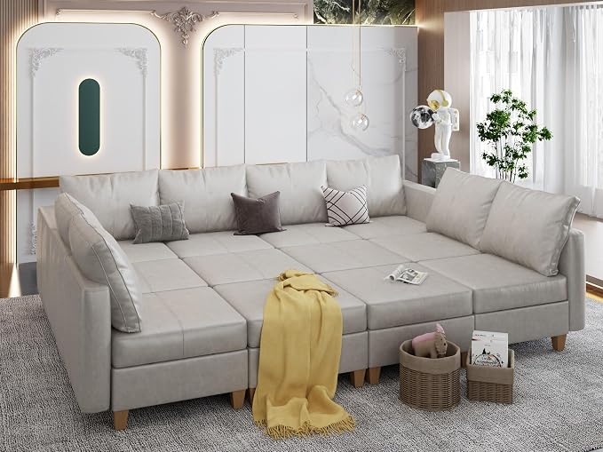 EASE MOOSE Faux Leather Sectional Couch with Storage,U Shaped Faux Leather Modualr Sofa Couch