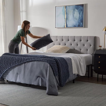 Lucid Mid-Rise Upholstered Headboard - Diamond Tufted - Padded Polyester - Adjustable Height from 34” to 46” - Easy Assembly - Bed Frame or Wall Mount - Sturdy - Stone - Twin / Twin XL Size