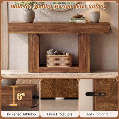 Homieasy Console Table, 63" Entryway Table with LED Lights & Charging Station, Farmhouse Wooden Sofa Table Behind Couch, Narrow Hallway Table for Living Room, Foyer, Entry, Rustic Oak