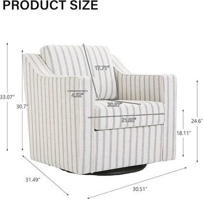 Swivel Accent Chair, Modern Round Barrel Arm Chair for Living Room, Bedroom, Comfy Club Reading Chairs for Adults (Pinstripe Light Blue, Set of 2)