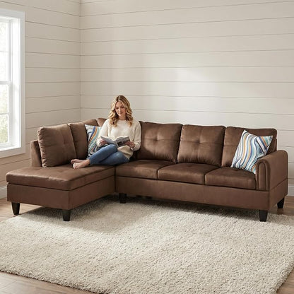 L-Shaped Sectional Sofa, Modern 4-Seat Couch with Left Facing Chaise, Sectional Couch for Living Room, Apartment, Office, Chocolate