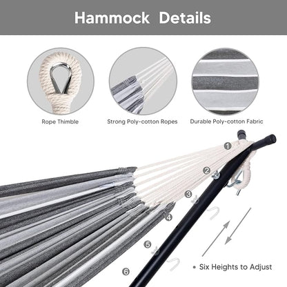 SUNCREAT 2-in-1 Convertible Backyard Fabric Hammock with Stand, Large Hammocks for Outside, Light Gray & Dark Gray