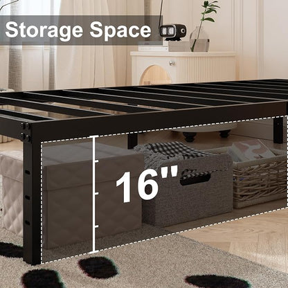 Maenizi Twin Bed Frames with Fabric Cover 18 Inch, Heavy Duty Metal Bed Frame Twin, No Box Spring Needed, Support Up to 2500 lbs, Easy Assembly, Noise Free, Black