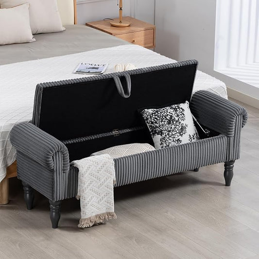 Storage Bench for Bedroom, 60" End of Bed Bench Premium Linen Upholstered Storage Ottoman, Entryway, Closet,Dark Grey