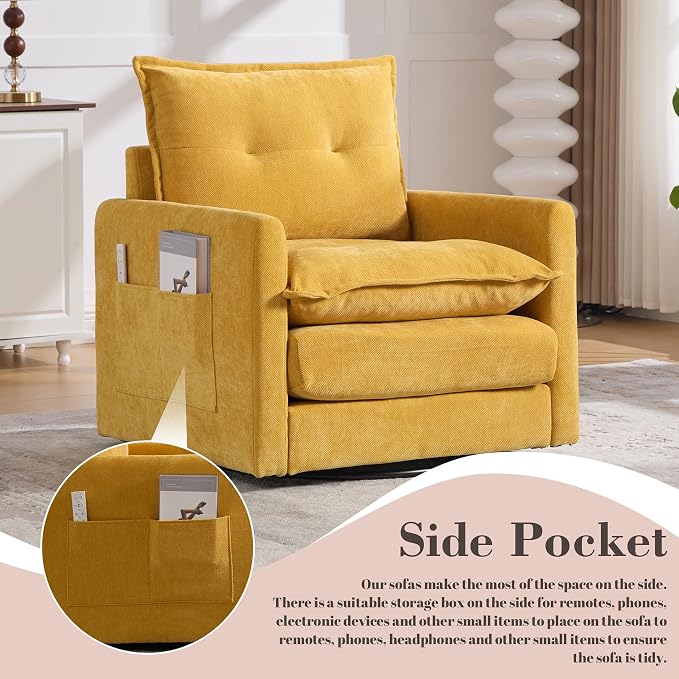 Swivel Accent Chair Set of 2, Modern Swivel Barrel Chair for Living Room, 360 Degree Comfy Square Accent Barrel Chair, Upholstered Sofa Armchair for Bedroom,Reading, Chenille, Mustard Yellow
