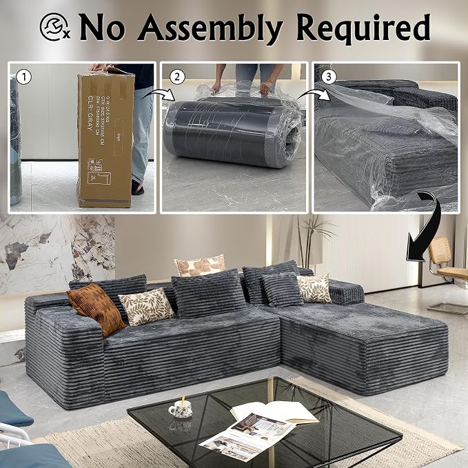 Sectional couches for Living Room Corduroy Couch, 104" Cloud Sectional Couch with L-Shape Chaise, Modern Modular Sofa, Deep Seat Comfort, No Assembly Required(Plush Corduroy, Right Facing Chaise)