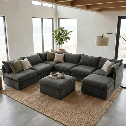 Cloud Modular Hosting Sectional, Oversized Deep Seat Comfort, Luxe Chenille | Fully Removable Washable Covers, Memory Foam Seat Cushions, Storage Ottoman, Premium Fabric