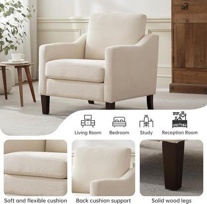 VKNOW Mid Century Modern Accent Chair, Upholstered Living Room Chairs Armchair for Bedroom, Comfy Reading Accent Chairs with Wood Legs for Living Room (2, Beige)