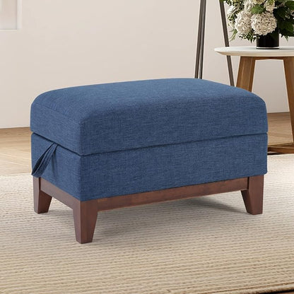 HAOMARKETS Storage Ottoman with Flip-Top Table, Upholstered Soft Fabric Footrest with Storage Space, Stylish Coffee Table with Solid Wood Legs for Living Room, Bedroon,Blue