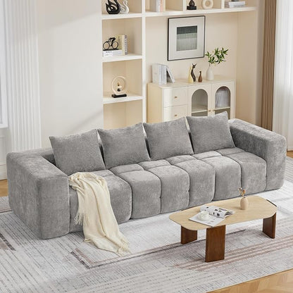 119" Oversized 3 Seater Boneless Couch, Comfy Cloud Modular Sectional Sofa with Deep Seat, Modern Memory Foam Boneless Couches for Living Room, Tufted Sofa, No Assembly Required, Light Grey