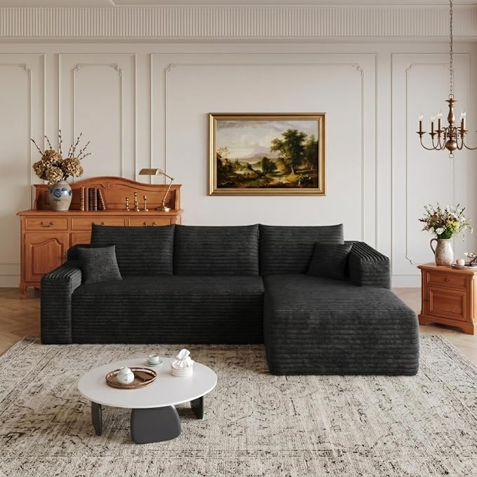 95" L Shaped Boneless Sectional Sofa Couch with Chaise Lounge, Minimalist Right Facing Compressed Cloud Modular Sectional Sofa Corner Couchfor Living Room,No Assembly Required