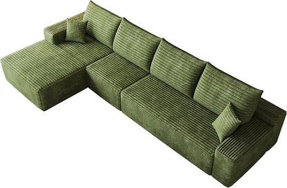 135" Oversized Cloud Sectional Couch Boneless Sofa for Living Room, Fluffy Corduroy Corner Couch with Deep Seat, Compressed Modular Sectional Sofa with L-Shaped Chaise, No Assembly Required
