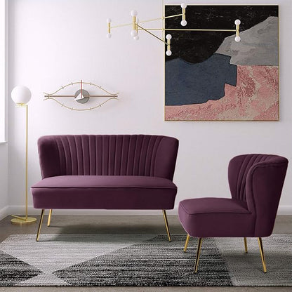 TINA'S HOME Contemporary Velvet Loveseat Sofa, Upholstered Loveseat Couch with Golden Metal Legs, Small Tufted 2-Seat Sofa Armless Love Seat for Living Room, Bedroom, Apartment Small Spaces, Purple