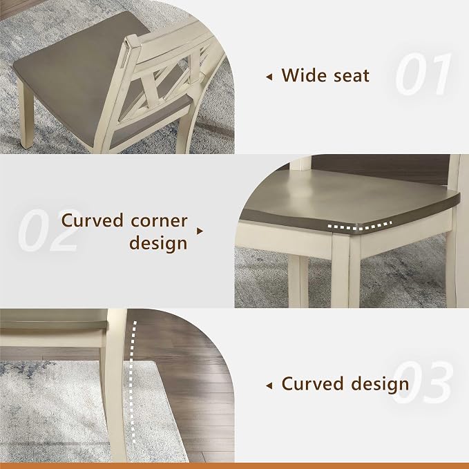 Lexicon Farmhouse Wood Dining Chair, Set of 2, Double Cross Back, Rustic Armless Chairs, Kitchen and Dining Room Furniture, Two-Tone Finish (Greywash and Antique White)