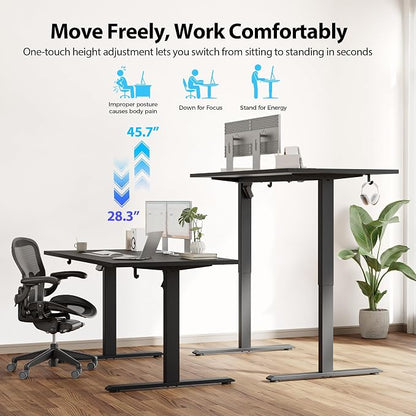 Agilestic Electric Standing Desk, 63 x 28 Inches Height Adjustable Desk, Sit Stand up for Work Office Home, Ergonomic Rising Computer Table with Memory Preset, Black