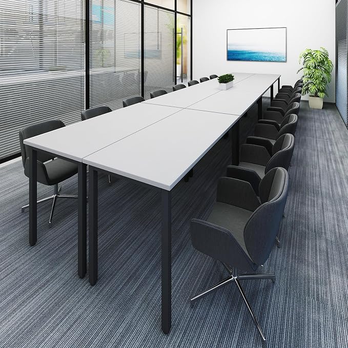 Bonzy Home Conference Tables 16ft Office Computer Desk for Meeting Room Study Writing Printer Table Meeting Seminar Table for 20 People Rustic Vintage 8PCS 188.8"x47.2"x29.5", White
