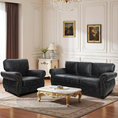 Couchus Mid-Century Vintage Sofa Couches with Rivet Design,loveseat Sofa,Removable Sofa Cover Upholstered Cushions and Solid Wood Frame (Grey, Loveseat)
