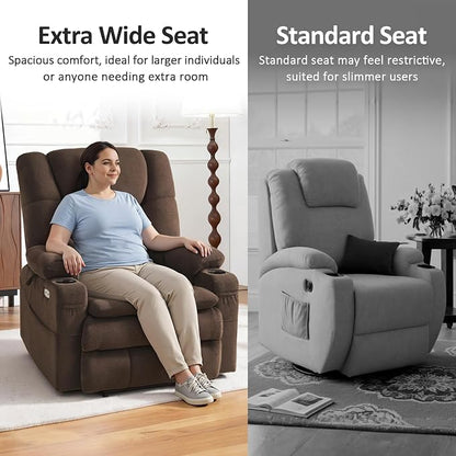 MCombo Big Man Power Lay Flat Lift Chair, Triple Motor Power Lift Recliner with Massage & Dual Heating, Adjustable Headrest, Fabric R7524 (Coffee, Medium-Wide)