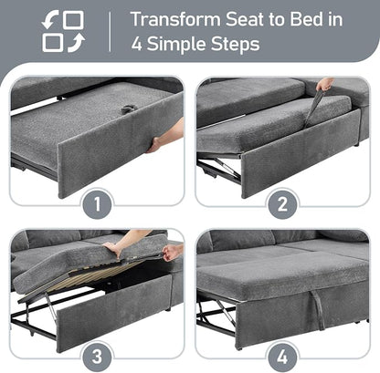 VINGLI 111 Inch U-Shaped Convertible Sofa Bed, 7 Seat Modular Sectional Sleeper Sofa with Pull Out Couch Bed Couches for Living Room with Storage Chaise, USB Charging, Side Pockets