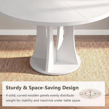 Einhomn 47.2-inch Round Dining Table, Kitchen Table for 4-6, Farmhouse Circle Dining Room Table, Space Saving Wood Kitchen & Dining Room Furniture, White